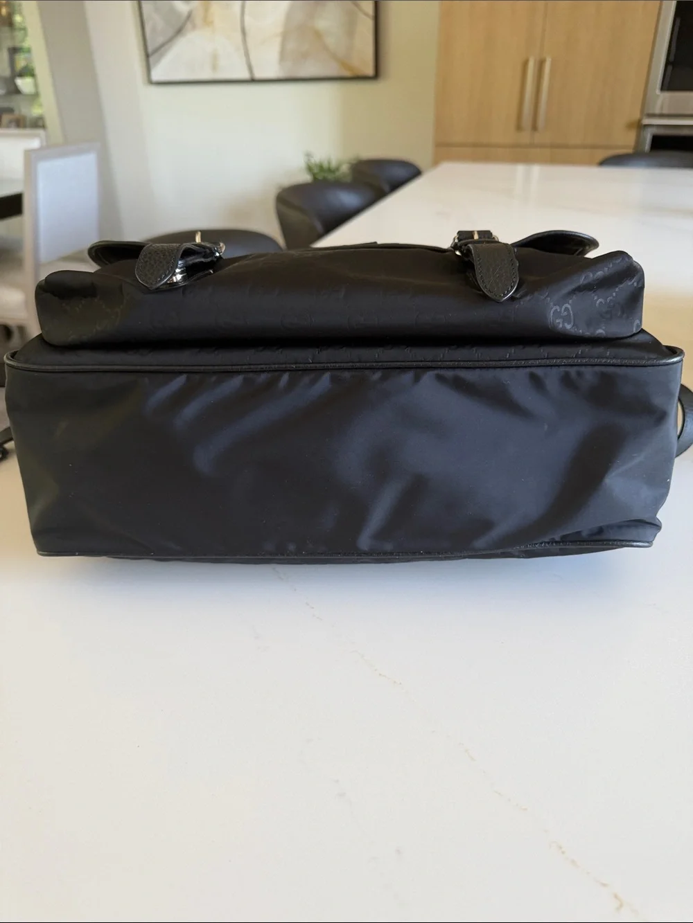 Gucci Black GG Nylon Messenger Bag with Leather Trim